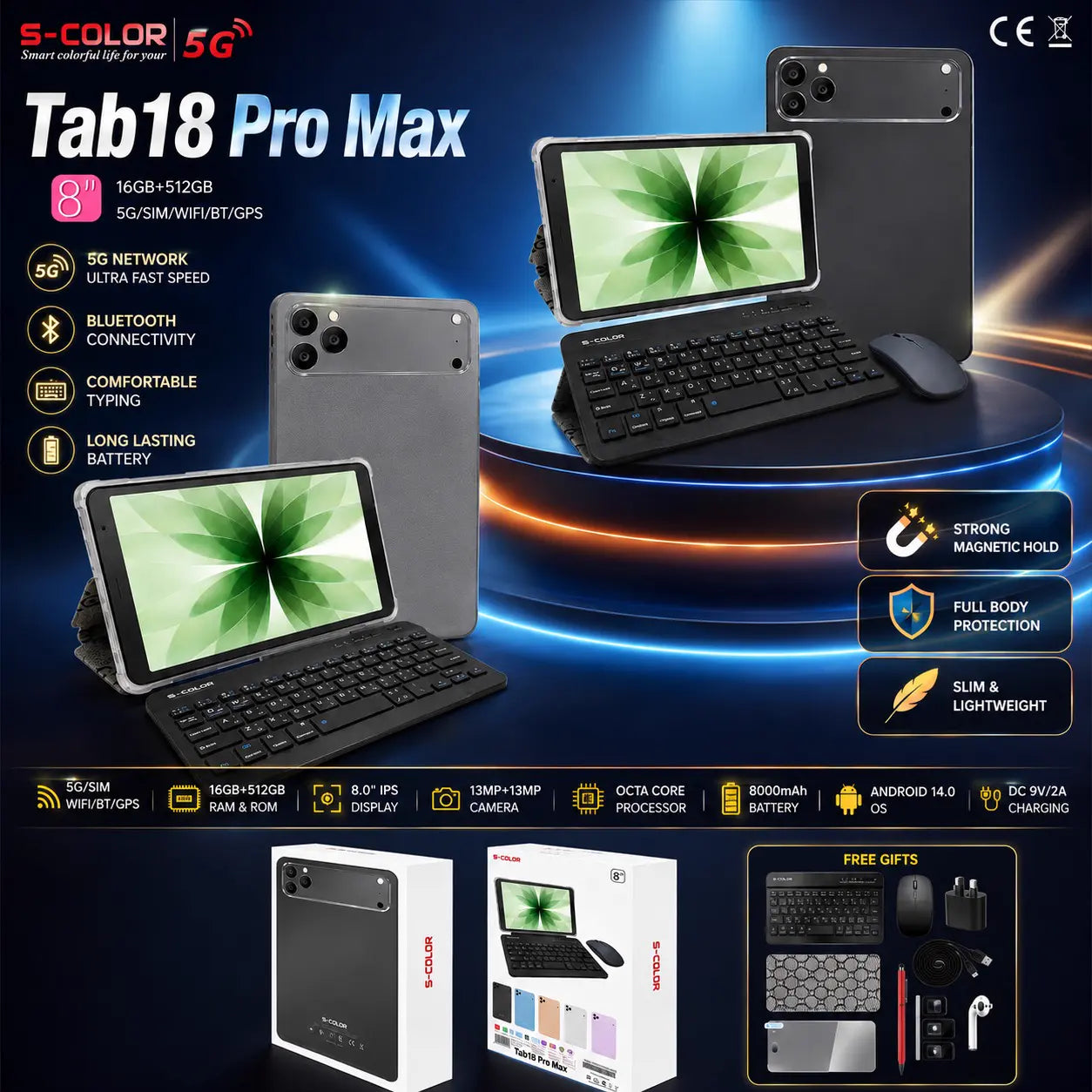 Tab18 Pro Max Tablet - 8GB RAM 512GB Storage - 5G SIM Support - Keyboard & Mouse Included