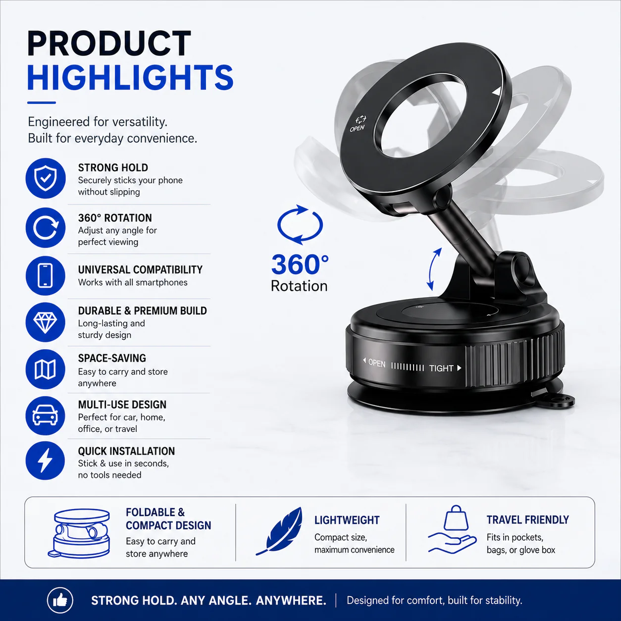 360° Magnetic Phone Holder - All Mobiles Supported ✅