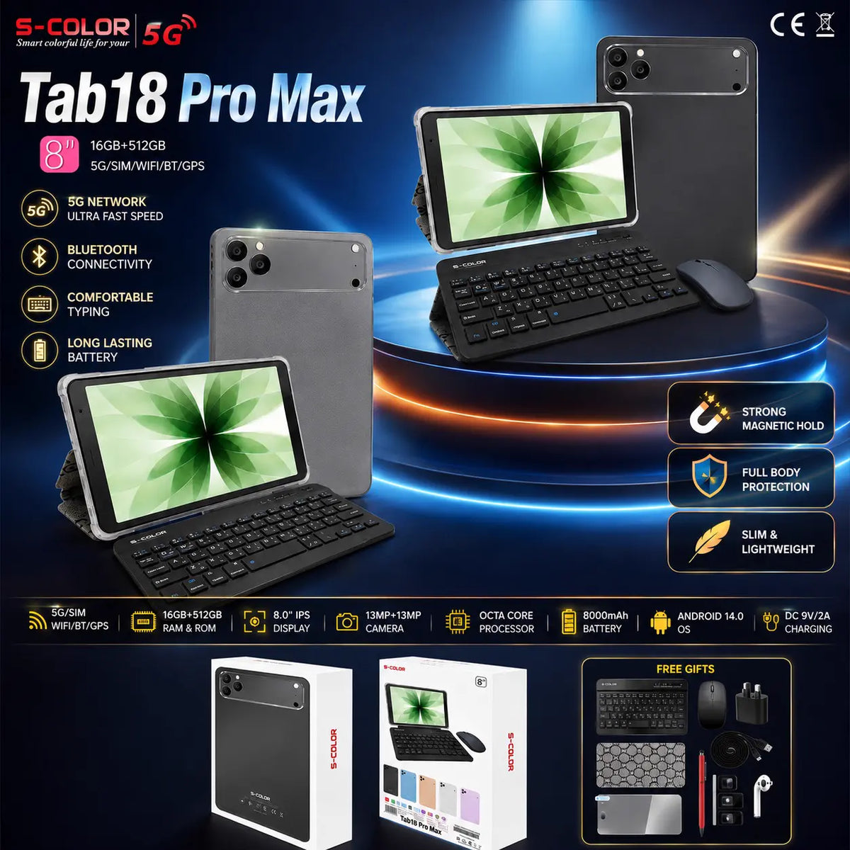 Tab18 Pro Max Tablet - 8GB RAM 512GB Storage - 5G SIM Support - Keyboard & Mouse Included