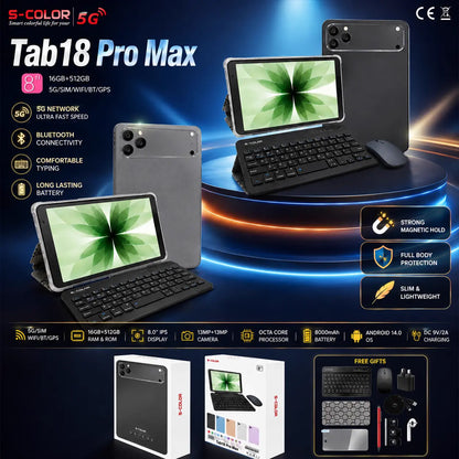 Tab18 Pro Max Tablet - 8GB RAM 512GB Storage - 5G SIM Support - Keyboard & Mouse Included